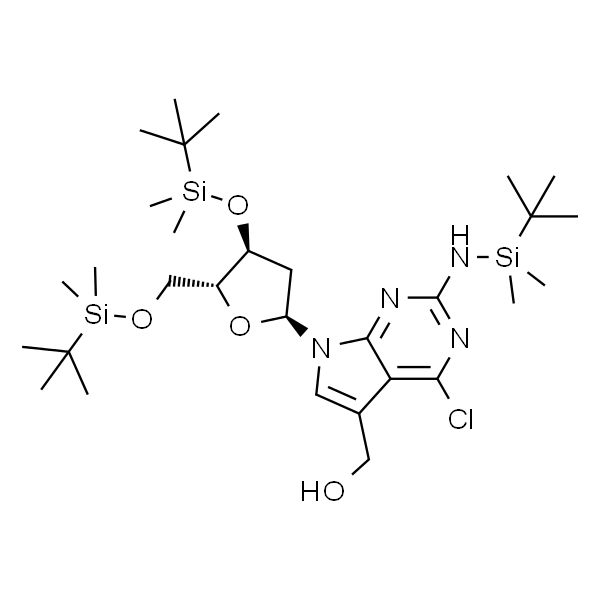 7H-Pyrrolo[2，3-d]pyrimidine-5-methanol， 4-chloro-7-[2-deoxy-3，5-bis-O-[(1，1-dimethylethyl)dimethylsilyl]-beta-D-erythro-pentofuranosyl]-2-[[(1，1-dimethylethyl)dimethylsilyl]amino]-