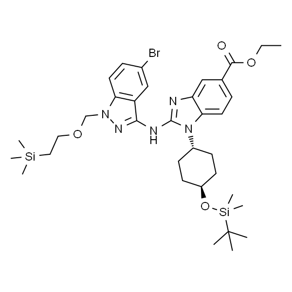 1H-Benzimidazole-5-carboxylic acid, 2-[[5-bromo-1-[[2-(trimethylsilyl)ethoxy]methyl]-1H-indazol-3-yl]amino]-1-[trans-4-[[(1,1-dimethylethyl)dimethylsilyl]oxy]cyclohexyl]-, ethyl ester