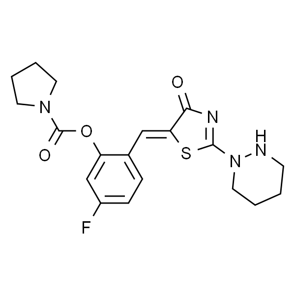 (Z)-5-Fluoro-2-((4-oxo-2-(tetrahydropyridazin-1(2H)-yl)thiazol-5(4H)-ylidene)methyl)phenyl pyrrolidine-1-carboxylate