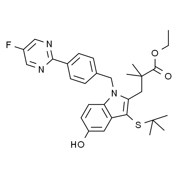 1H-Indole-2-propanoic acid, 3-[(1,1-dimethylethyl)thio]-1-[[4-(5-fluoro-2-pyrimidinyl)phenyl]methyl]-5-hydroxy-α,α-dimethyl-, ethyl ester