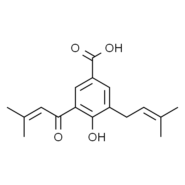 4-Hydroxy-3-(3-methyl-2-butenoyl)-5-(3-methyl-2-butenyl)benzoic acid