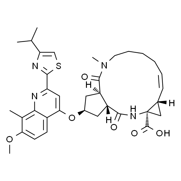 Cyclopenta[c]cyclopropa[g][1,6]diazacyclotetradecine-12a(1H)-carboxylic acid, 2,3,3a,4,5,6,7,8,9,11a,12,13,14,14a-tetradecahydro-2-[[7-methoxy-8-methyl-2-[4-(1-methylethyl)-2-thiazolyl]-4-quinolinyl]o