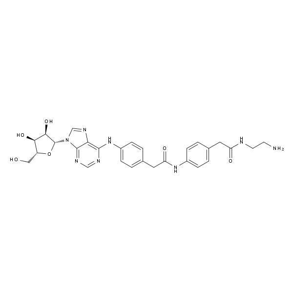 N-(2-Aminoethyl)-2-(4-(2-(4-((9-((2R,3R,4S,5R)-3,4-dihydroxy-5-(hydroxymethyl)tetrahydrofuran-2-yl)-9H-purin-6-yl)amino)phenyl)acetamido)phenyl)acetamide